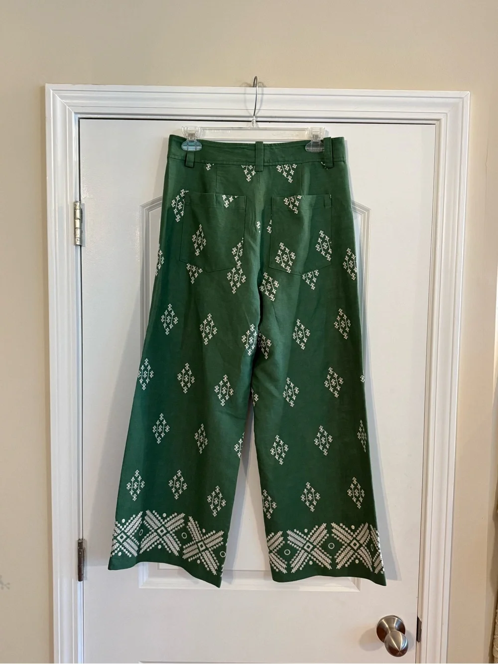 NEW Zara Embroidery High Waisted Straight Pants Size Medium Viscose Linen